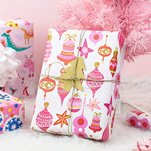 MAYPLUSS Christmas Wrapping Paper Roll - Mini Roll - 17 inch X 120 inch Per roll - 3 Different Pink Design (42.3 sq.ft.ttl)