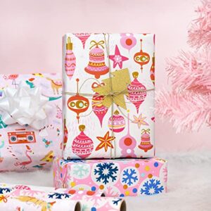 MAYPLUSS Christmas Wrapping Paper Roll - Mini Roll - 17 inch X 120 inch Per roll - 3 Different Pink Design (42.3 sq.ft.ttl)