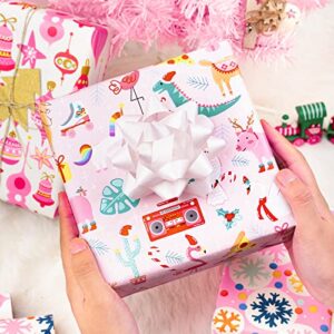 MAYPLUSS Christmas Wrapping Paper Roll - Mini Roll - 17 inch X 120 inch Per roll - 3 Different Pink Design (42.3 sq.ft.ttl)