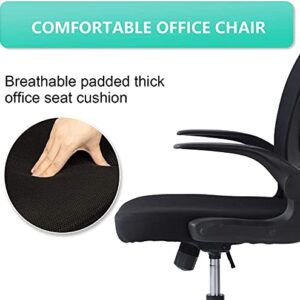 Ergonomic Office Chair Desk Chairs with Wheels and Arms, Breathable Mesh Computer Desk Chair with Lumbar Support, Flip-Up Arms/Foldable Backrest/Adjustable Height/Mid Back Task Chair (Black)