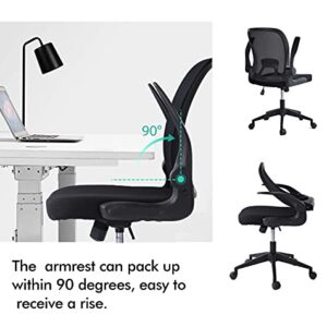 Ergonomic Office Chair Desk Chairs with Wheels and Arms, Breathable Mesh Computer Desk Chair with Lumbar Support, Flip-Up Arms/Foldable Backrest/Adjustable Height/Mid Back Task Chair (Black)