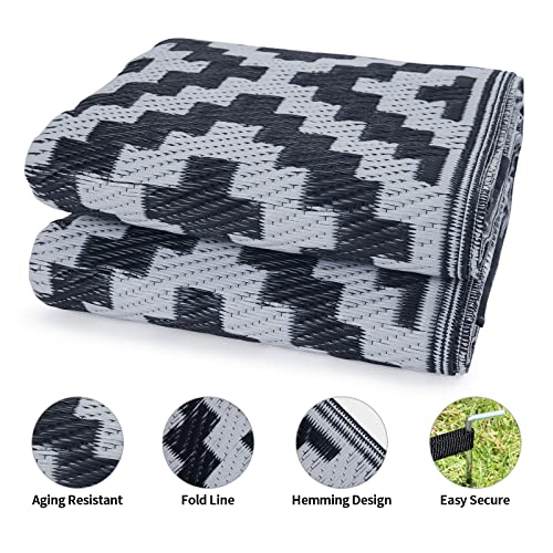 URBEST Outdoor Camping Mats Rugs Reversible Waterproof RV Deck Porch Plastic Rugs Black-White 5x8 Feet