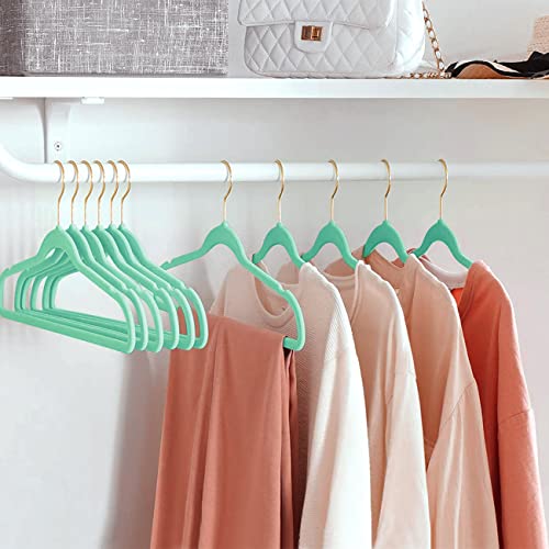 ManGotree Velvet Hangers, Coat&Suite Hangers, No-Slip Hangers, Ultra-Slim Space Saving Hangers, Sturdy&Durable Clothes Hangers, 360 Swivel Golden-Plated Hook, 36 Pack (Teal)