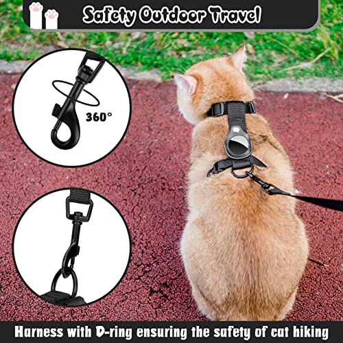 VKPETFR Cat Harness and Leash Set with Airtag Holder, Cats Escape Proof, Adjustable Kitten Harness for Small Large Cats, Lightweight Soft Walking Travel Harness(Black)