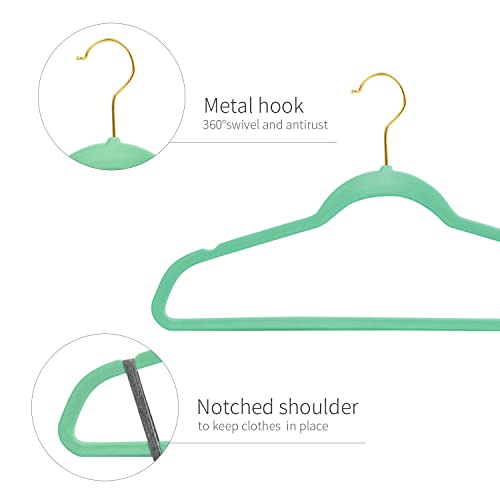 ManGotree Velvet Hangers, Coat&Suite Hangers, No-Slip Hangers, Ultra-Slim Space Saving Hangers, Sturdy&Durable Clothes Hangers, 360 Swivel Golden-Plated Hook, 36 Pack (Teal)