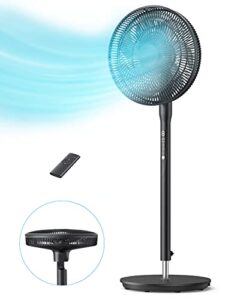standing pedestal fan, floor fan for home/bedroom with remote control & touch-screen, patent wind changing with temp, oscillating standing multi-functional fan, ultra quiet, 9 speeds & turbo