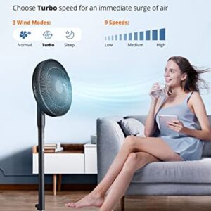 Standing Pedestal Fan, Floor Fan For Home/Bedroom With Remote Control & Touch-Screen, PATENT Wind Changing With Temp, Oscillating Standing Multi-Functional Fan, Ultra Quiet, 9 Speeds & Turbo