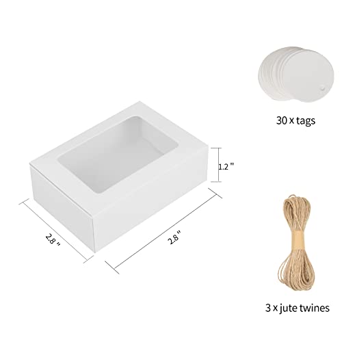 Soap Box, COTOPHER 30Pcs Small Soap Packaging Boxes 3.5x2.35x1.2 Inch Mini Kraft Boxes with Window Soap Boxes for Homemade Soap Candy Chocolate Bakery Cookies Soap Packaging