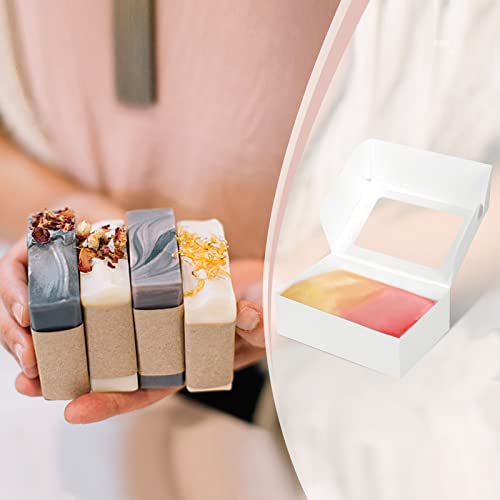 Soap Box, COTOPHER 30Pcs Small Soap Packaging Boxes 3.5x2.35x1.2 Inch Mini Kraft Boxes with Window Soap Boxes for Homemade Soap Candy Chocolate Bakery Cookies Soap Packaging