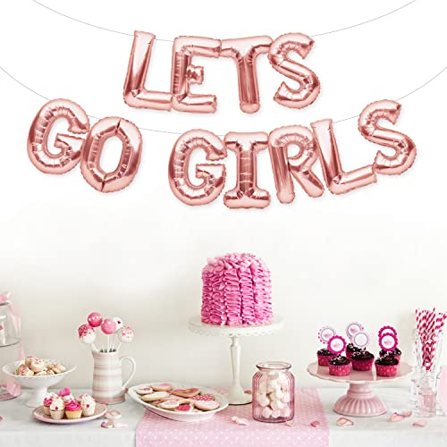 PartyForever LETS GO GIRLS Balloons Banner Rose Gold Bachelorette Party Decorations Sign