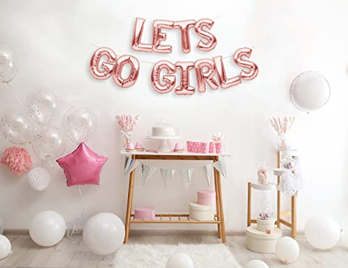 PartyForever LETS GO GIRLS Balloons Banner Rose Gold Bachelorette Party Decorations Sign