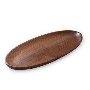 Insunen Walnut Wood Serving Decorative Tray, Oval Wooden Organizer Trays for Bathroom, Small Solid Wood Party Trays and Platters for Food Snack, 12.6 inches