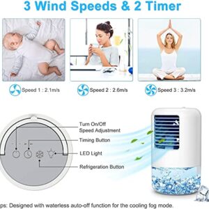 Qinmay Portable Air Conditioner Touch Screen with 7 Colors Night Light, 16.90oz (500ml) Water Tank Capacity, Personal Space Timed Air Cooler Humidifier Misting Fan for Office Room, White