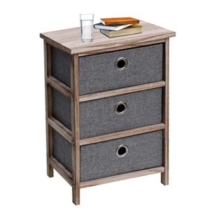 babion nightstand with 3 drawers, bedside tables for bedroom, hallway, nightstand storage cabinet, end table with organizer fabric drawers, wood top fabric dresser, gray