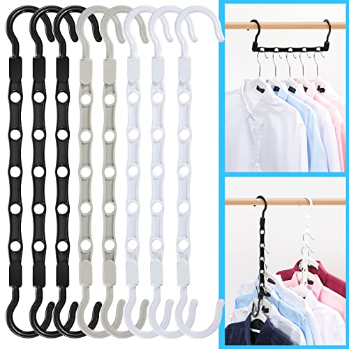 16 Pack Sturdy Hanger Organizer, Plastic Space Saving Hanger, Smart Magic Clothes Hanger, for Dorm Closet Storage Apartment College Bedroom Essentials, Black Gray White [ Upgraded Quality ]