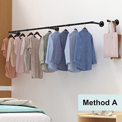 Folews Industrial Pipe Clothes Rack-38 Inch Clothing Rack Wall Mounted Heavy Duty Pipe Shelves for Hanging Clothes Coats Laundry Room Organizer Storage Hanger Shelf Space Saving (2Pack)