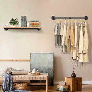 Folews Industrial Pipe Clothes Rack-38 Inch Clothing Rack Wall Mounted Heavy Duty Pipe Shelves for Hanging Clothes Coats Laundry Room Organizer Storage Hanger Shelf Space Saving (2Pack)