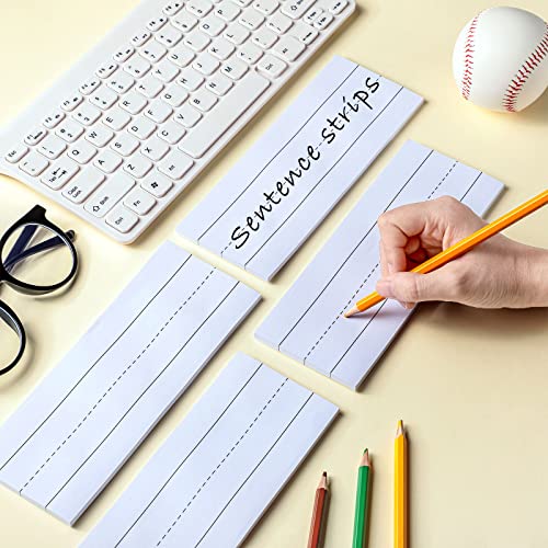 300 Sheets Sentence Strips Rainbow Ruled Word Strips Adhesive Learning Sentence Strips for School Office Rewards Supplies, 3 x 8 Inch, 6 Packs Totally (White)