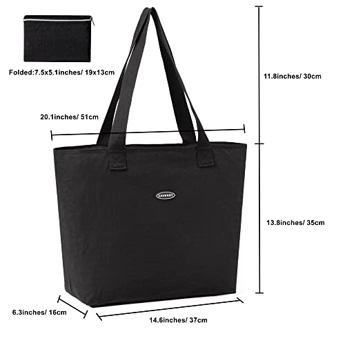 SAVERRY Foldable Zipper Closure Large Tote Bag Nylon Water Resistant Shopping Travel Gym Toy Bag Sandproof Beach Bag