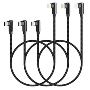 usb c to lightning cable 3ft mfi certified 3 pack 90 degree iphone charger nylon braided right angle lightning to usb c pd fast charging cable for iphone 13 12 11 pro x xs xr 8 plus 7 6 5(black)