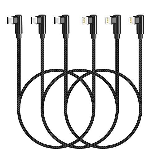 USB C to Lightning Cable 3ft MFi Certified 3 Pack 90 Degree iPhone Charger Nylon Braided Right Angle Lightning to USB C PD Fast Charging Cable for iPhone 13 12 11 Pro X XS XR 8 Plus 7 6 5(Black)