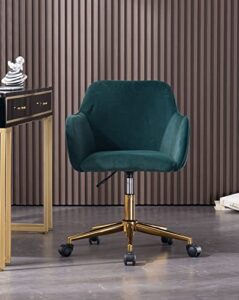 henf velvet office chair, 360° swivel chair home desk chair tufted vanity chair with elegant gold base, soft small task chair for kids student, living room bedroom furniture (style10-green)