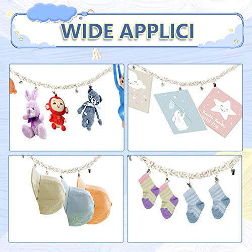 POILKMNI 2 Pieces Stuffed Animals Storage Chain Boho Toy Chain Organizer Strong Toy Storage Hanging Chain with 40 Pcs Metal Clips, 4 Pcs Ceiling Hooks for Hanging Plush Toys Hats Socks Holiday Cards