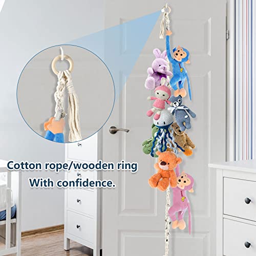 POILKMNI 2 Pieces Stuffed Animals Storage Chain Boho Toy Chain Organizer Strong Toy Storage Hanging Chain with 40 Pcs Metal Clips, 4 Pcs Ceiling Hooks for Hanging Plush Toys Hats Socks Holiday Cards