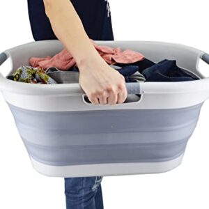 SAMMART 40L (10.5 gallon) Collapsible Plastic Laundry Basket - Foldable Pop Up Storage Container/Organizer - Portable Washing Tub - Space Saving Hamper/Basket (1, Grey/Dark Grey)