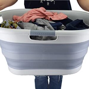 SAMMART 40L (10.5 gallon) Collapsible Plastic Laundry Basket - Foldable Pop Up Storage Container/Organizer - Portable Washing Tub - Space Saving Hamper/Basket (1, Grey/Dark Grey)