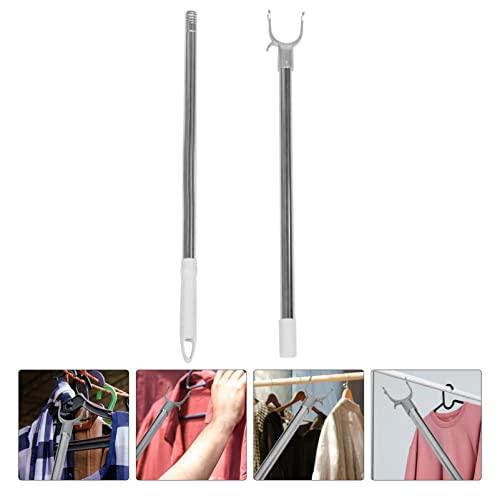 Angoily Long Reach Pole Hook Telescopic Closet Reacher Pole Adjustable Clothesline Pole Reach Stick Clothing Hook Laundry Clothing Hanger Assist Tool 131cm