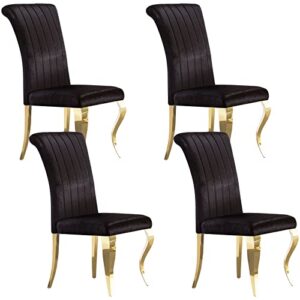 acedÉcor dining chairs set of 4, black velvet upholstered chair with gold metal legs, luxury kitchen dining room chairs
