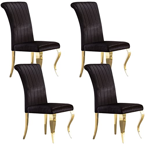 ACEDÉCOR Dining Chairs Set of 4, Black Velvet Upholstered Chair with Gold Metal Legs, Luxury Kitchen Dining Room Chairs