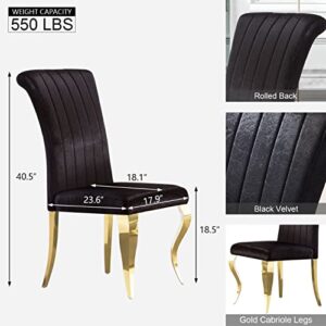 ACEDÉCOR Dining Chairs Set of 4, Black Velvet Upholstered Chair with Gold Metal Legs, Luxury Kitchen Dining Room Chairs