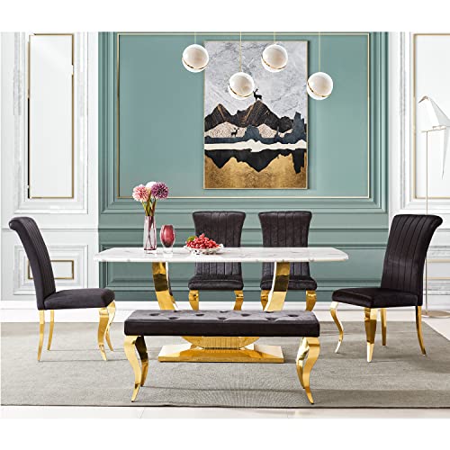 ACEDÉCOR Dining Chairs Set of 4, Black Velvet Upholstered Chair with Gold Metal Legs, Luxury Kitchen Dining Room Chairs