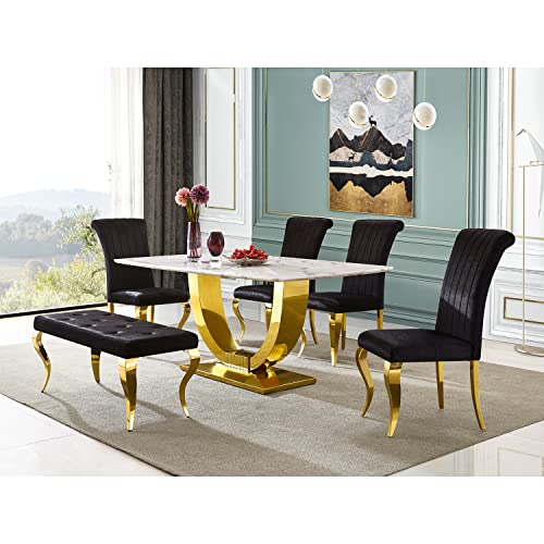 ACEDÉCOR Dining Chairs Set of 4, Black Velvet Upholstered Chair with Gold Metal Legs, Luxury Kitchen Dining Room Chairs