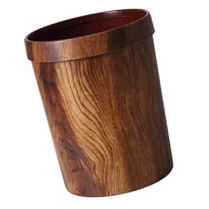 LIFKOME Plastic Trash Can, Mimetic Wood Grain Garbage Bin, Imitated Wooden Wastebasket, Rustic Garbage Bin Container, Vintage Waste Bin for Home Kitchen Bathroom Office Use