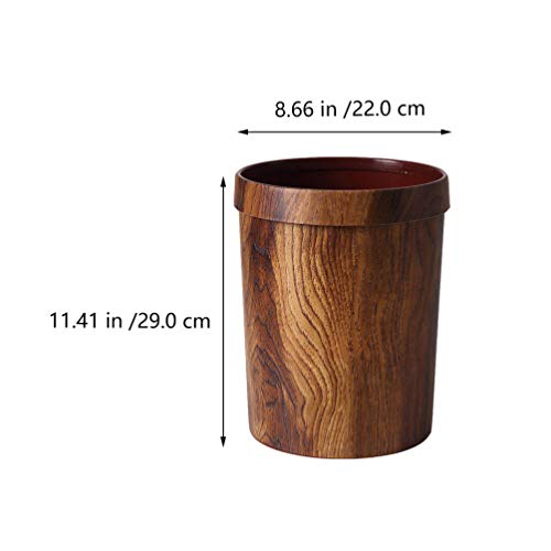 LIFKOME Plastic Trash Can, Mimetic Wood Grain Garbage Bin, Imitated Wooden Wastebasket, Rustic Garbage Bin Container, Vintage Waste Bin for Home Kitchen Bathroom Office Use