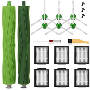 replacement parts compatible with irobot roomba i, e & j series i7 i7+ i2 i3 i3+ i4 i4+ i6 i6+ i8 i8+/plus j6+ j7 e5 e6 e7, 1 set of multi-surface rubber brushes, 6 hepa filters, 6 side brushes
