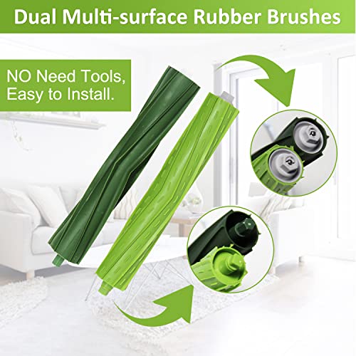 Replacement Parts Compatible with iRobot Roomba I, E & J Series i7 i7+ i2 i3 i3+ i4 i4+ i6 i6+ i8 i8+/Plus j6+ j7 E5 E6 E7, 1 Set of Multi-Surface Rubber Brushes, 6 HEPA Filters, 6 Side Brushes