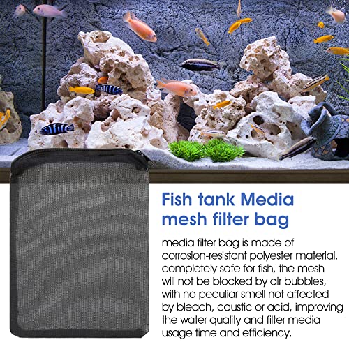 Cobee Aquarium Filter Bags, 10Pcs Aquarium Filter Media Bags with Zipper Fish Tank Media Mesh Filter Bag High Flow Fine Mesh Net Reusable Bags for Activated Carbon, Biospheres (10pcs Black)