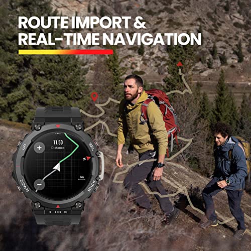 Amazfit T-Rex 2 Smart Watch for Men, Dual-Band & 6 Satellite Positioning, 24-Day Battery Life, Ultra-Low Temperature Operation, Rugged Outdoor GPS Military Smartwatch, Real-time Navigation-Black