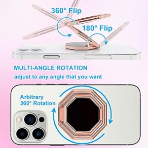 Cell Phone Ring Holder Finger Kickstand, Miivaarz 360° Rotation Cellphone Back Grip, Foldable Metal Ultra-Thin Phone Stand for iPhone iPad Smartphones (with Universal Magnetic Car Mount) (Rose Gold)