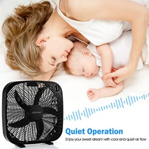 COSTWAY 3-Speed Box Fan, 20 Inches Portable Floor Fan with Knob Control, 2 Supporting Feet, Compact Lightweight Cooling Fan for Full-Force Circulation, Quiet Operation for Home Office Garage, Black