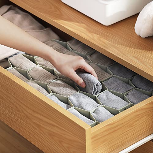 MORNITE Sock Drawer Organizer, Drawer Divider Organizer for Underwear Socks Ties Belts Assemble Honeycomb Separator Closet Cabinet DIY Desk Office 8pcs White