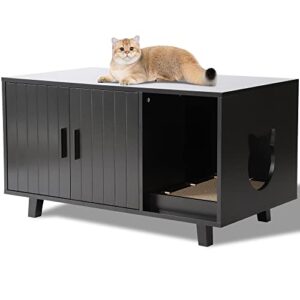 louvixa litter box enclosure, cat litter box furniture hidden cat washroom furniture house table nightstand with cat scratch pad (black)