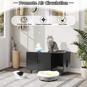 LOUVIXA Litter Box Enclosure, Cat Litter Box Furniture Hidden Cat Washroom Furniture House Table Nightstand with Cat Scratch Pad (Black)