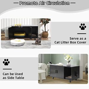 LOUVIXA Litter Box Enclosure, Cat Litter Box Furniture Hidden Cat Washroom Furniture House Table Nightstand with Cat Scratch Pad (Black)