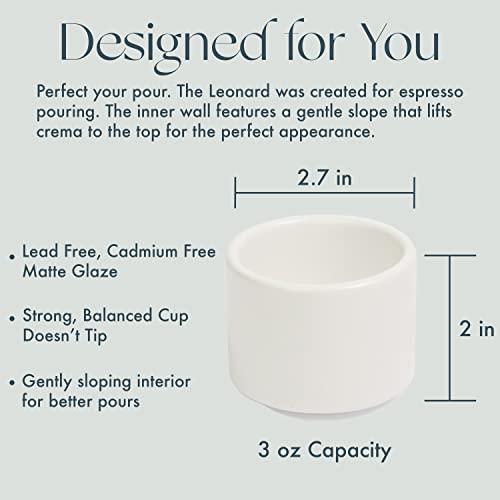 Folk Ceramics Leonard Double Walled Ceramic Espresso Cups | Set of 2, 3oz, Whisper White | Modern Insulated Stackable Demitasse Mugs for Espresso| Handleless, Durable, Dishwasher & Microwave Safe