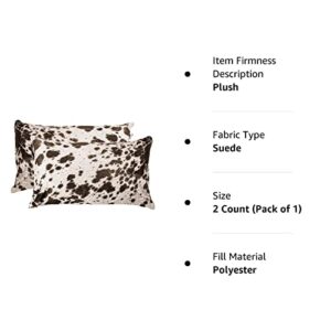 Set of 2, Natural Torino Cowhide Throw Pillows with Poly Insert | Kobe Accent Pillows Handcrafted from 100% Cow Hide, S&P Choco & White, 12 in x 20 in